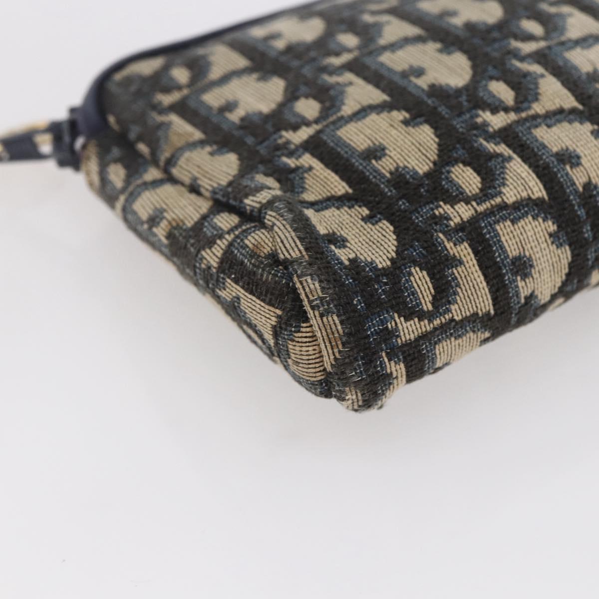 Christian Dior Trotter Canvas Pouch Navy Gold Auth bs30397