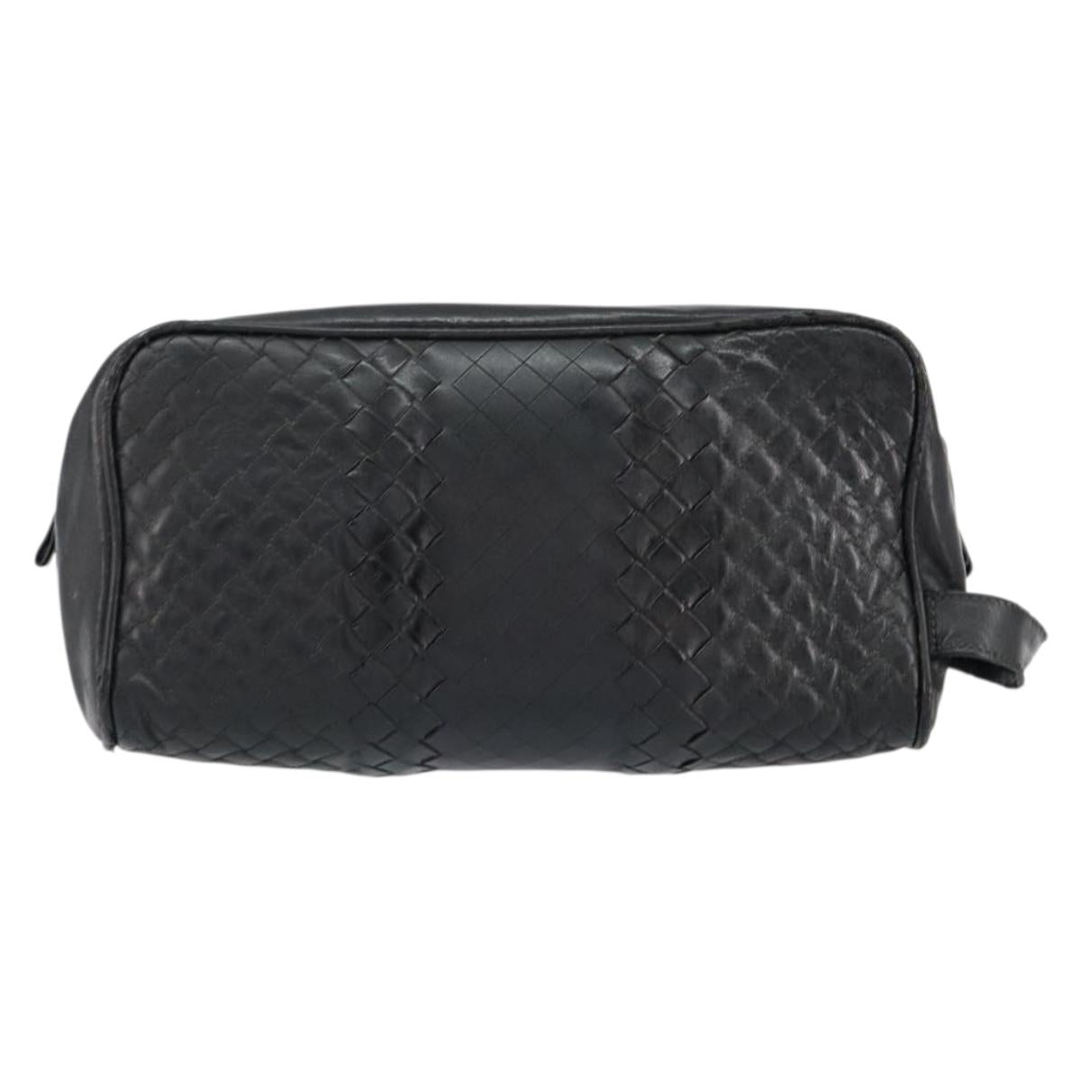 BOTTEGA VENETA INTRECCIATO Clutch Bag Leather Black Auth bs30399