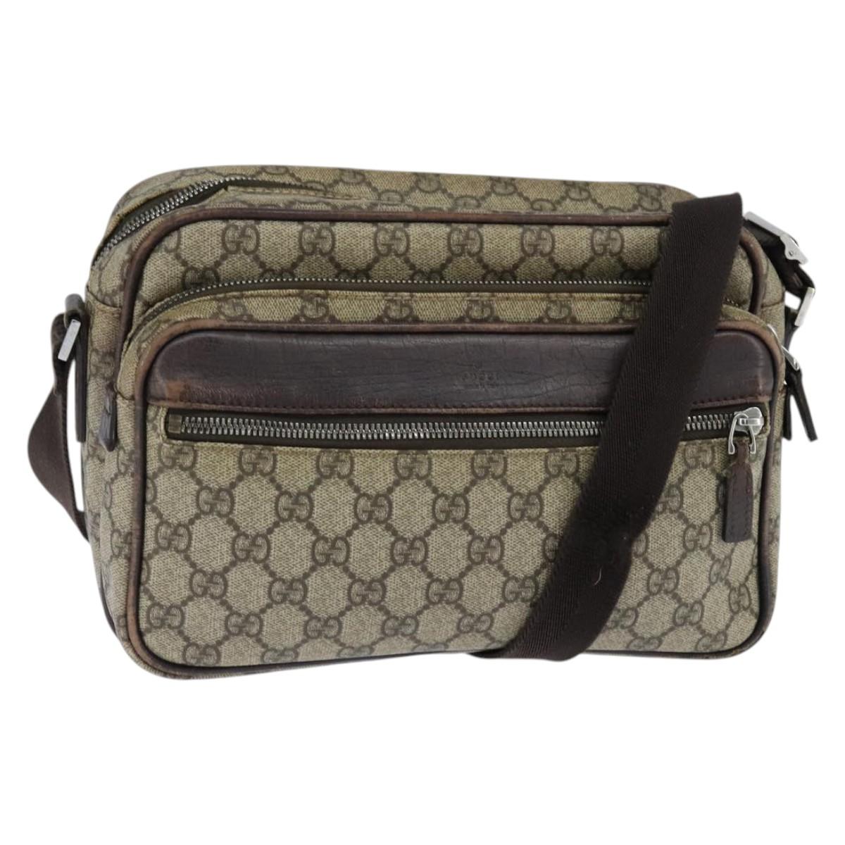 GUCCI GG Supreme Shoulder Bag PVC Brown Silver Auth bs30401