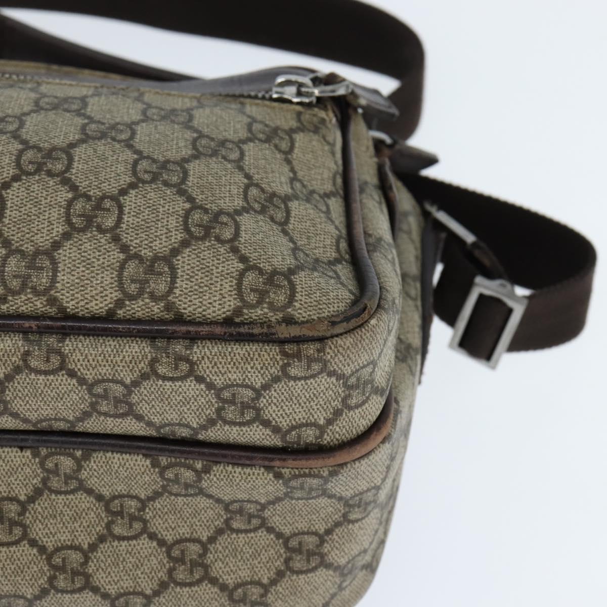 GUCCI GG Supreme Shoulder Bag PVC Brown Silver Auth bs30401