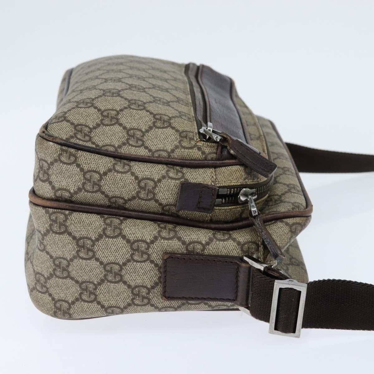 GUCCI GG Supreme Shoulder Bag PVC Brown Silver Auth bs30401