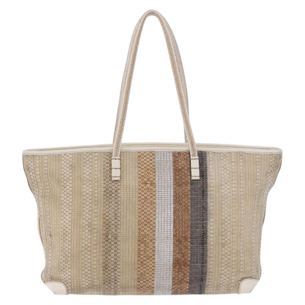 FENDI Tote Bag Canvas Beige Gold Auth bs30403