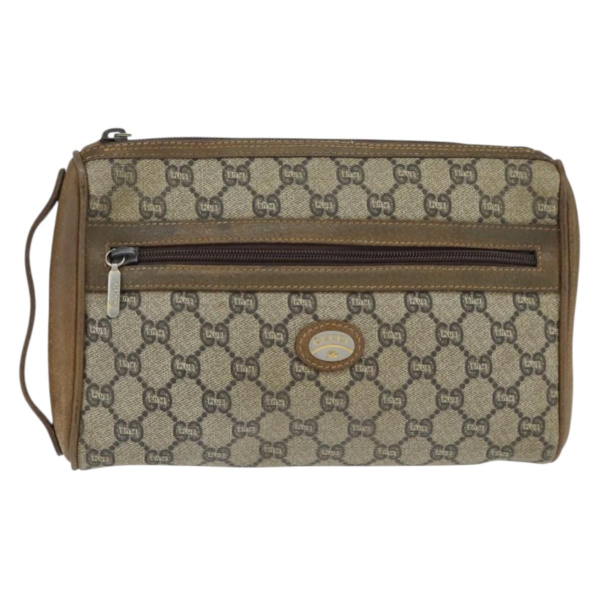 GUCCI GG Plus Supreme Clutch Bag PVC Beige Gold Auth bs30404