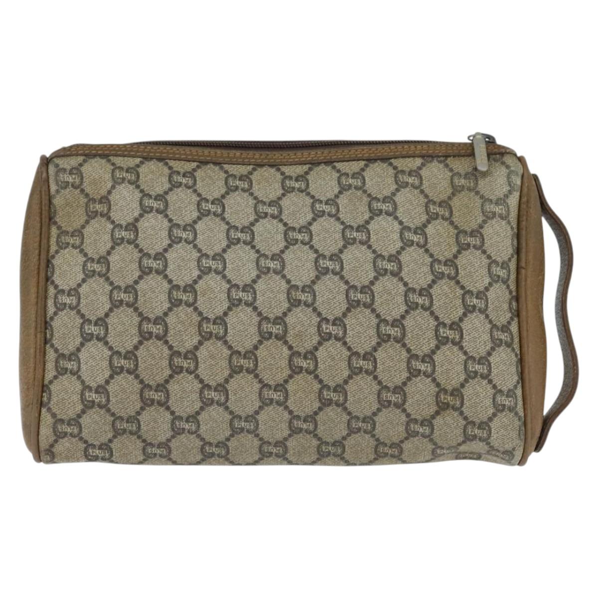 GUCCI GG Plus Supreme Clutch Bag PVC Beige Gold Auth bs30404