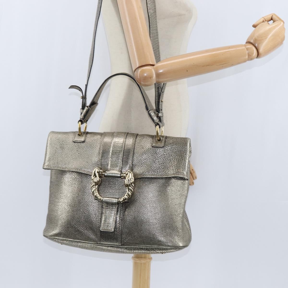 BVLGARI Leoni Hand Bag Leather 2way Champagne Gold Auth bs30406