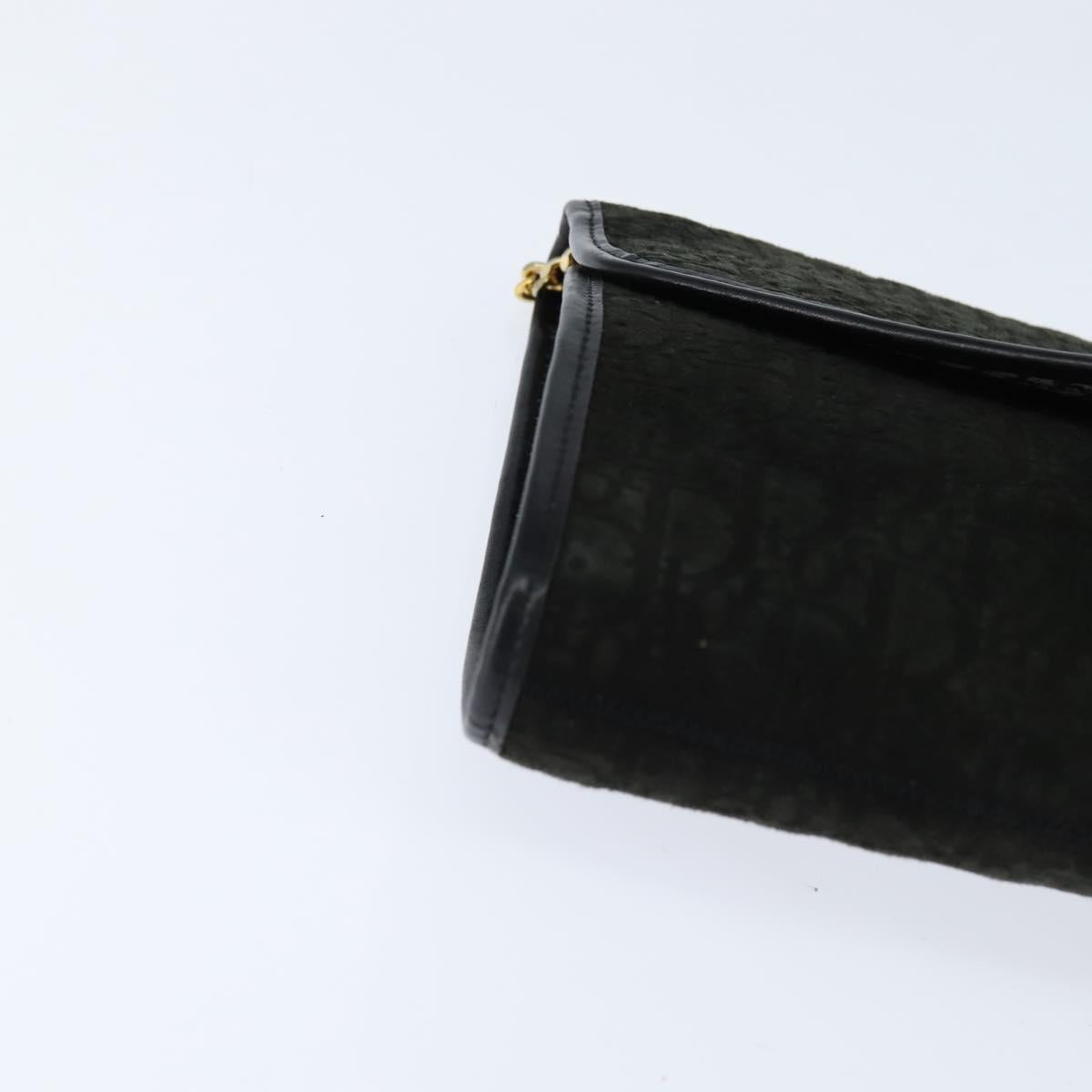 Christian Dior Trotter Canvas Chain Shoulder Bag Suede Black Gold Auth bs30407