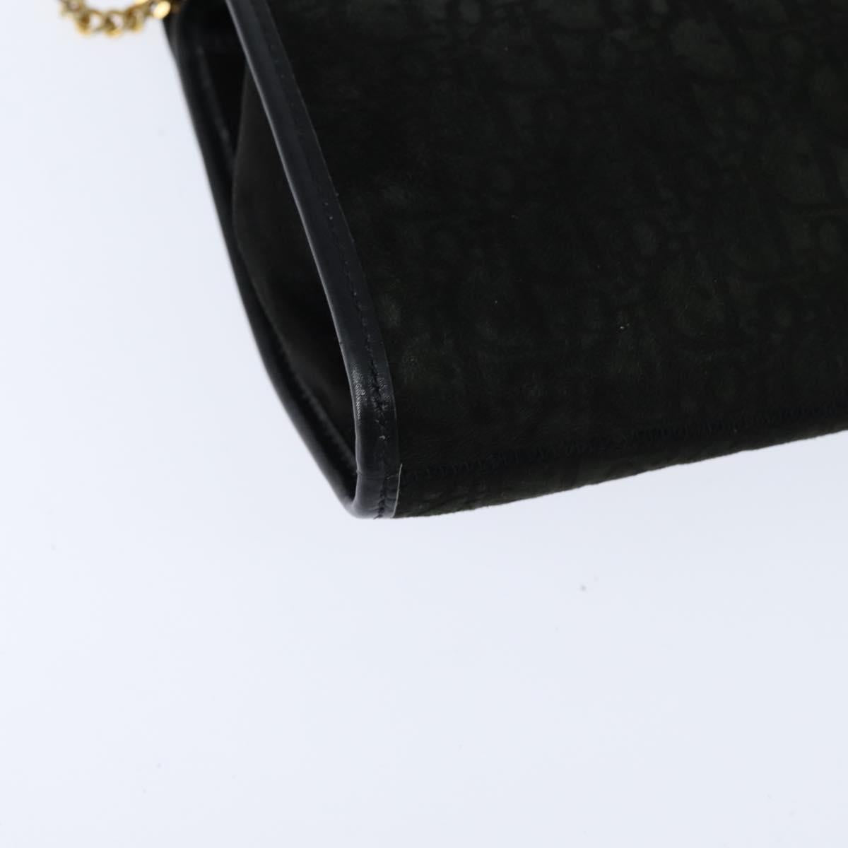 Christian Dior Trotter Canvas Chain Shoulder Bag Suede Black Gold Auth bs30407