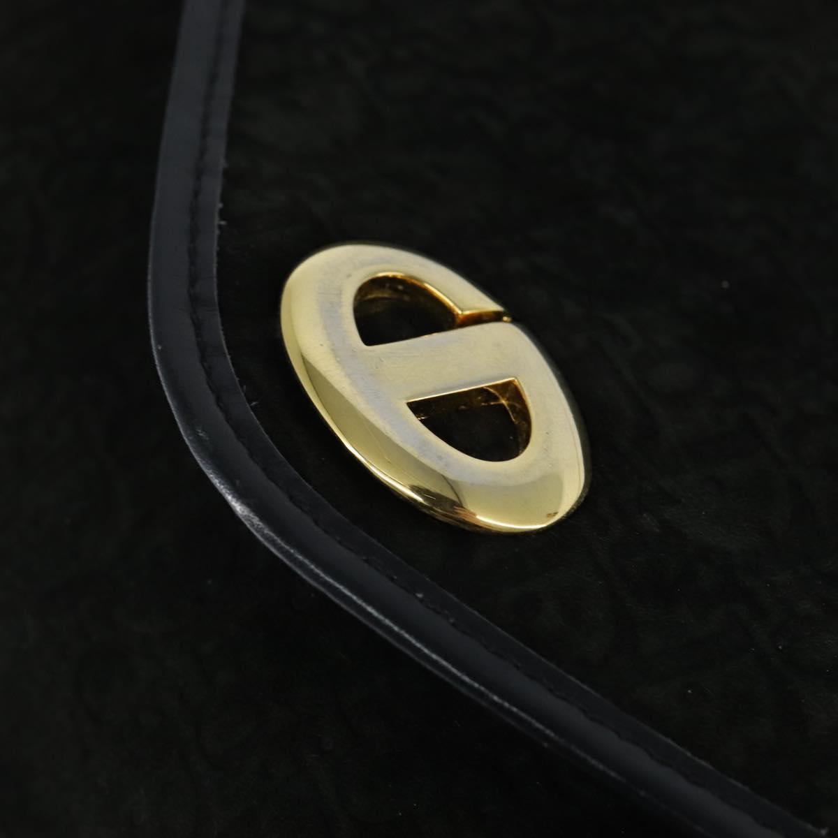 Christian Dior Trotter Canvas Chain Shoulder Bag Suede Black Gold Auth bs30407