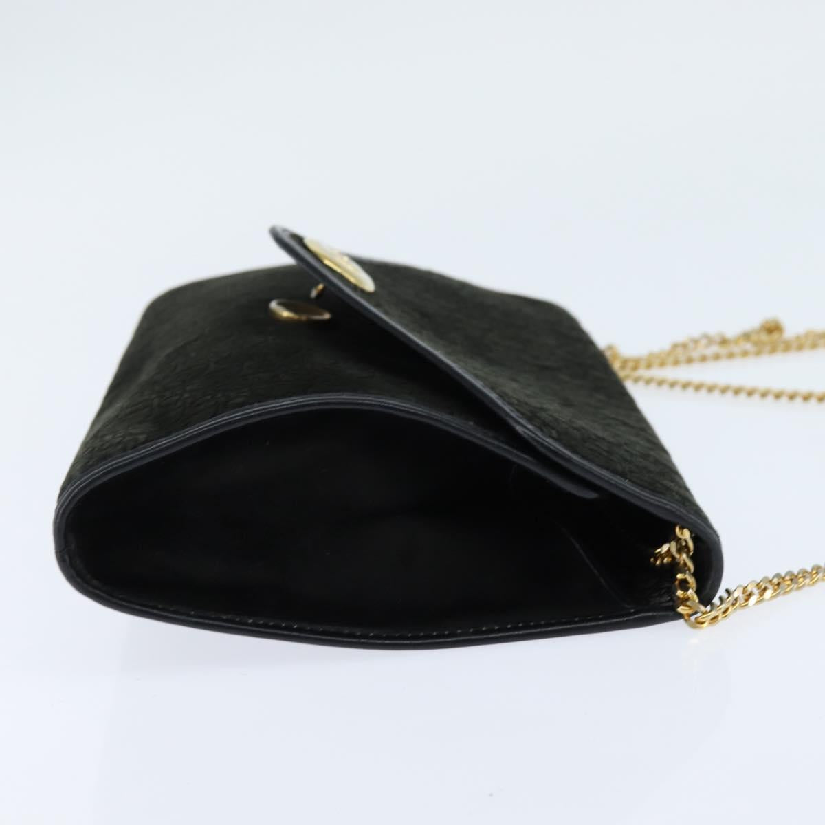 Christian Dior Trotter Canvas Chain Shoulder Bag Suede Black Gold Auth bs30407