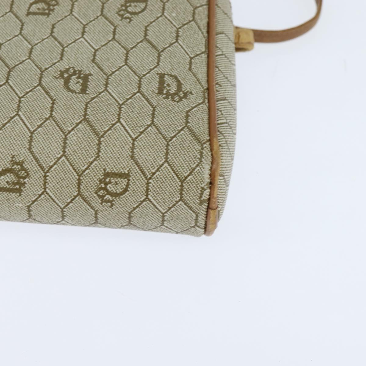 Christian Dior Honeycomb Canvas Shoulder Bag PVC Leather Beige Auth bs30408