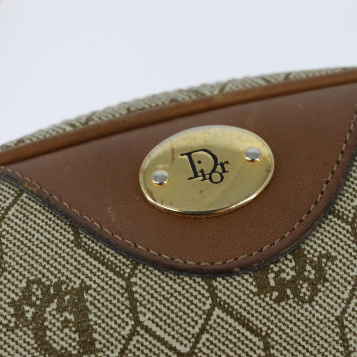 Christian Dior Honeycomb Canvas Shoulder Bag PVC Leather Beige Auth bs30408