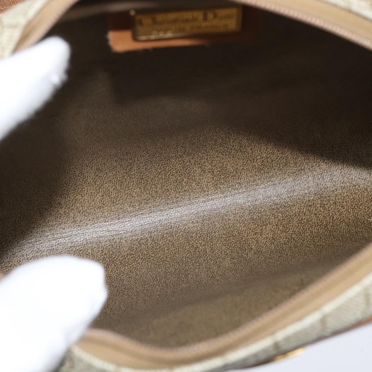 Christian Dior Honeycomb Canvas Shoulder Bag PVC Leather Beige Auth bs30408