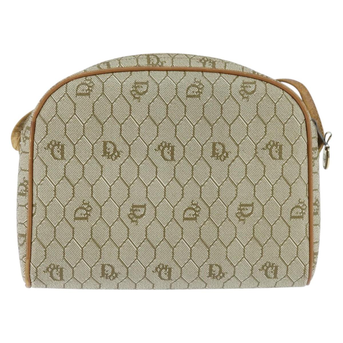 Christian Dior Honeycomb Canvas Shoulder Bag PVC Leather Beige Auth bs30408