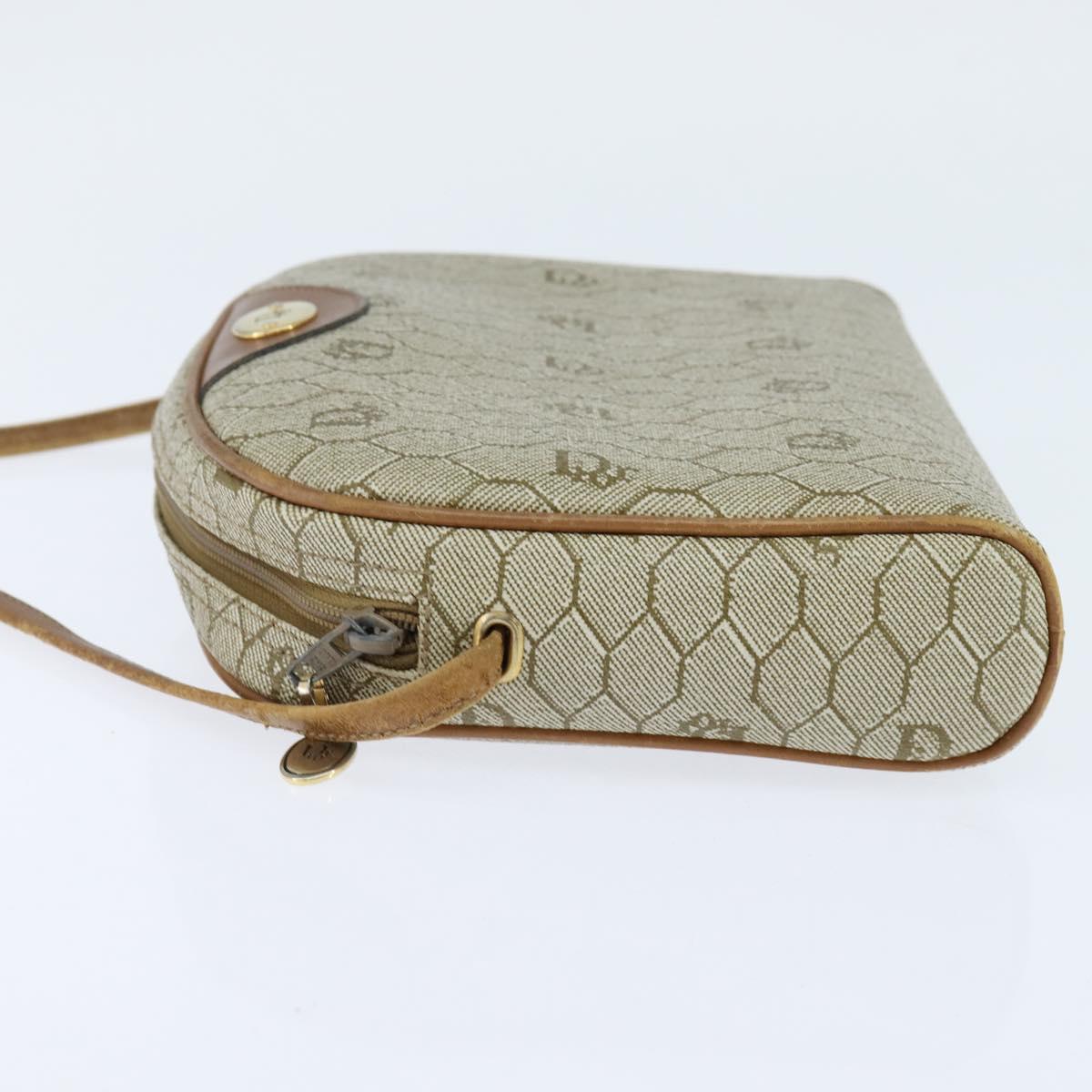 Christian Dior Honeycomb Canvas Shoulder Bag PVC Leather Beige Auth bs30408