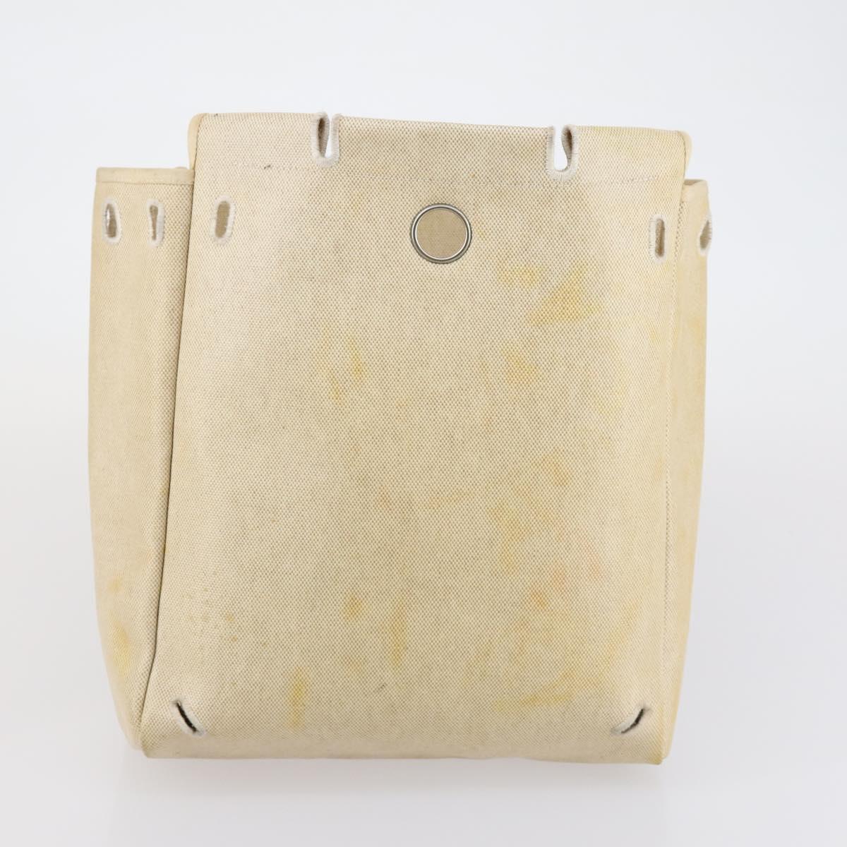 HERMES Her bag Hand Bag Canvas Coated Canvas 3 Set Beige Black Auth bs30411