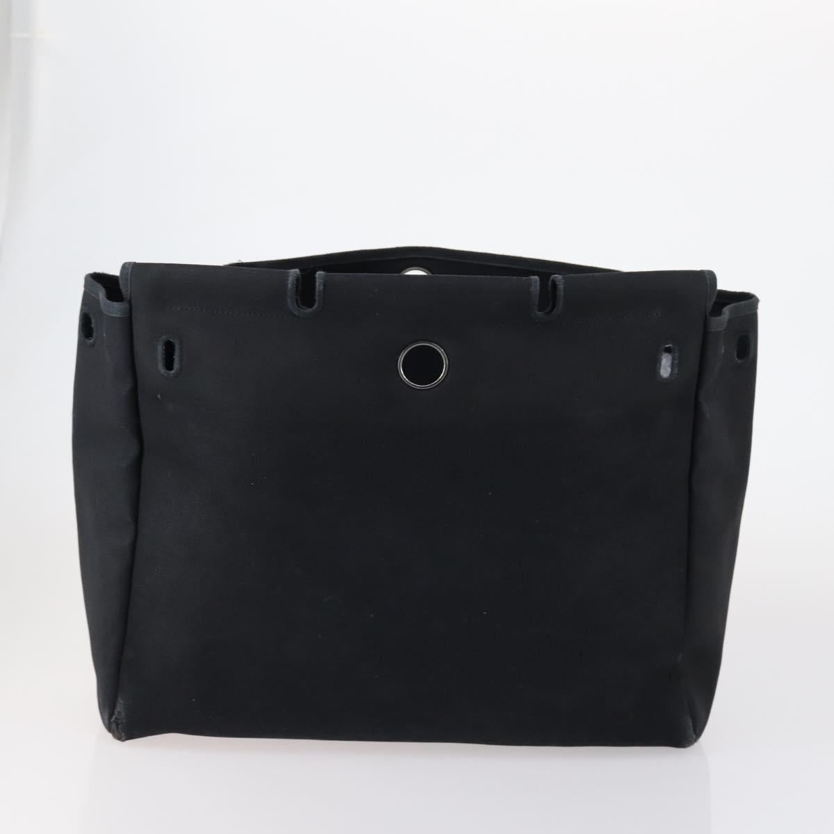 HERMES Her bag Hand Bag Canvas Coated Canvas 3 Set Beige Black Auth bs30411