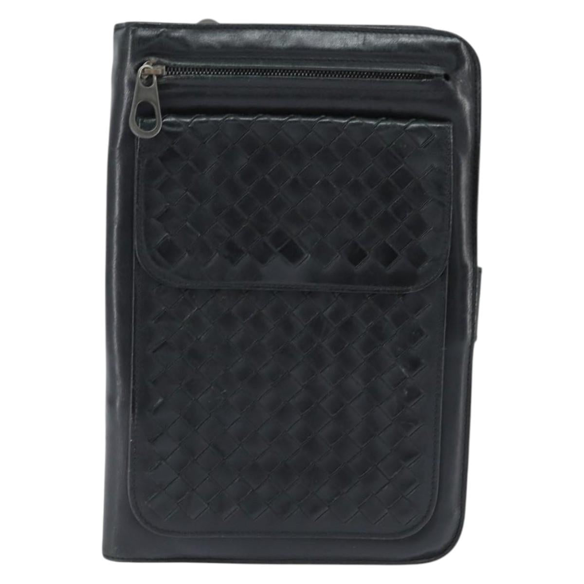 BOTTEGA VENETA INTRECCIATO Clutch Bag Leather Black Auth bs30412