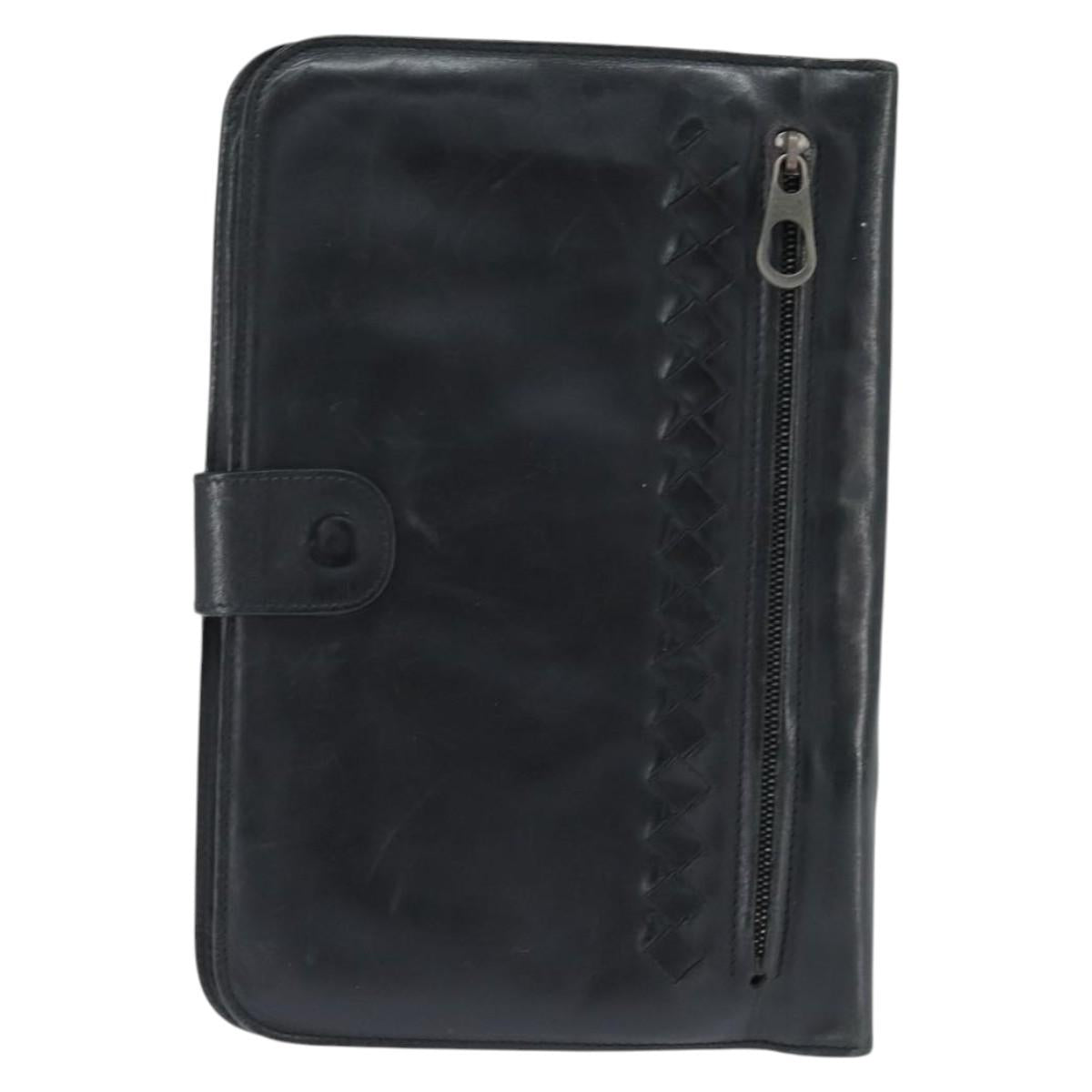 BOTTEGA VENETA INTRECCIATO Clutch Bag Leather Black Auth bs30412