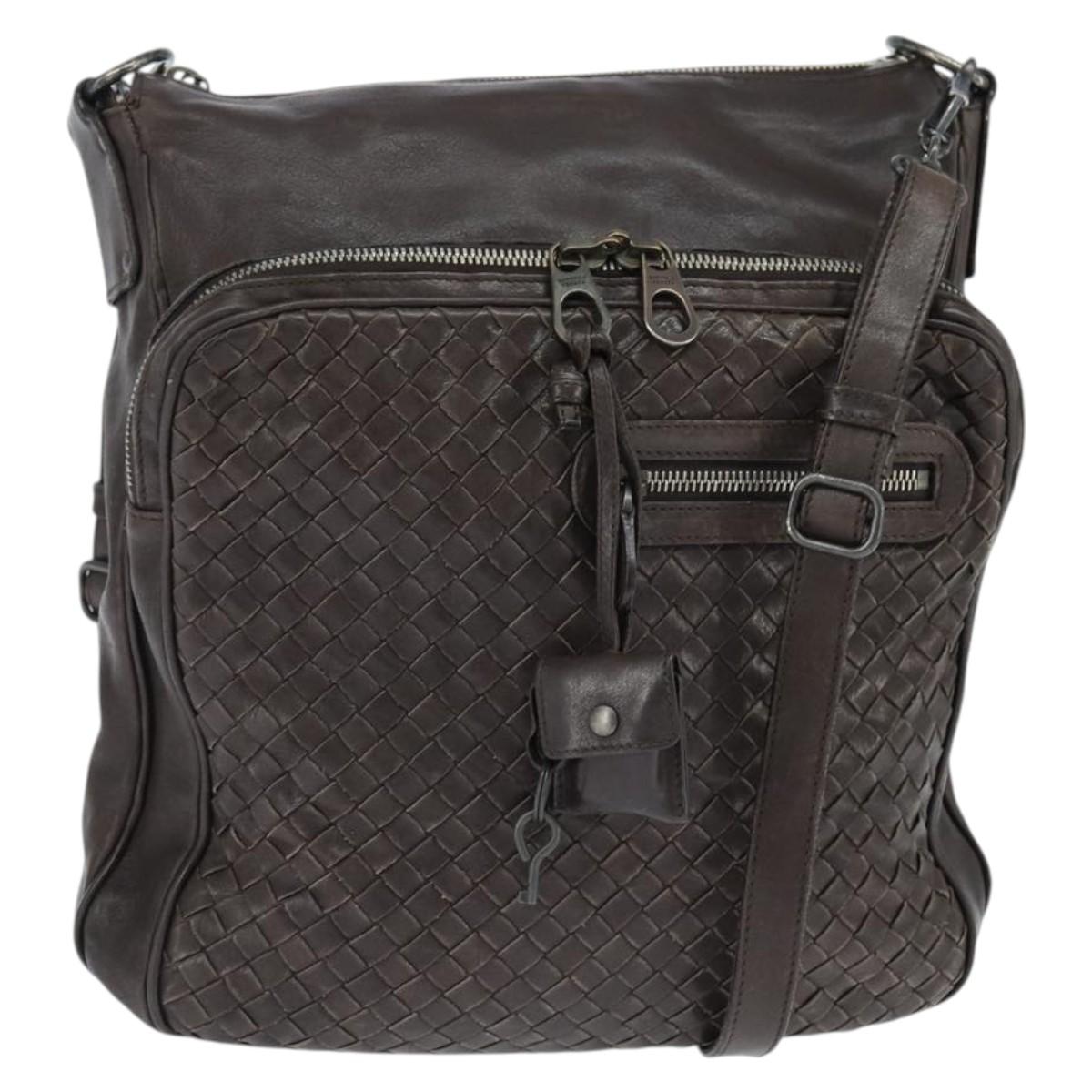 BOTTEGA VENETA INTRECCIATO Shoulder Bag Leather Dark Brown Auth bs30413