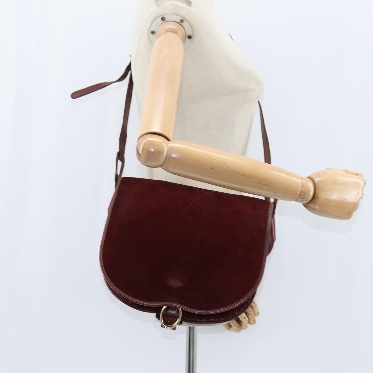 BALENCIAGA Shoulder Bag Suede Leather Bordeaux Gold Auth bs30414