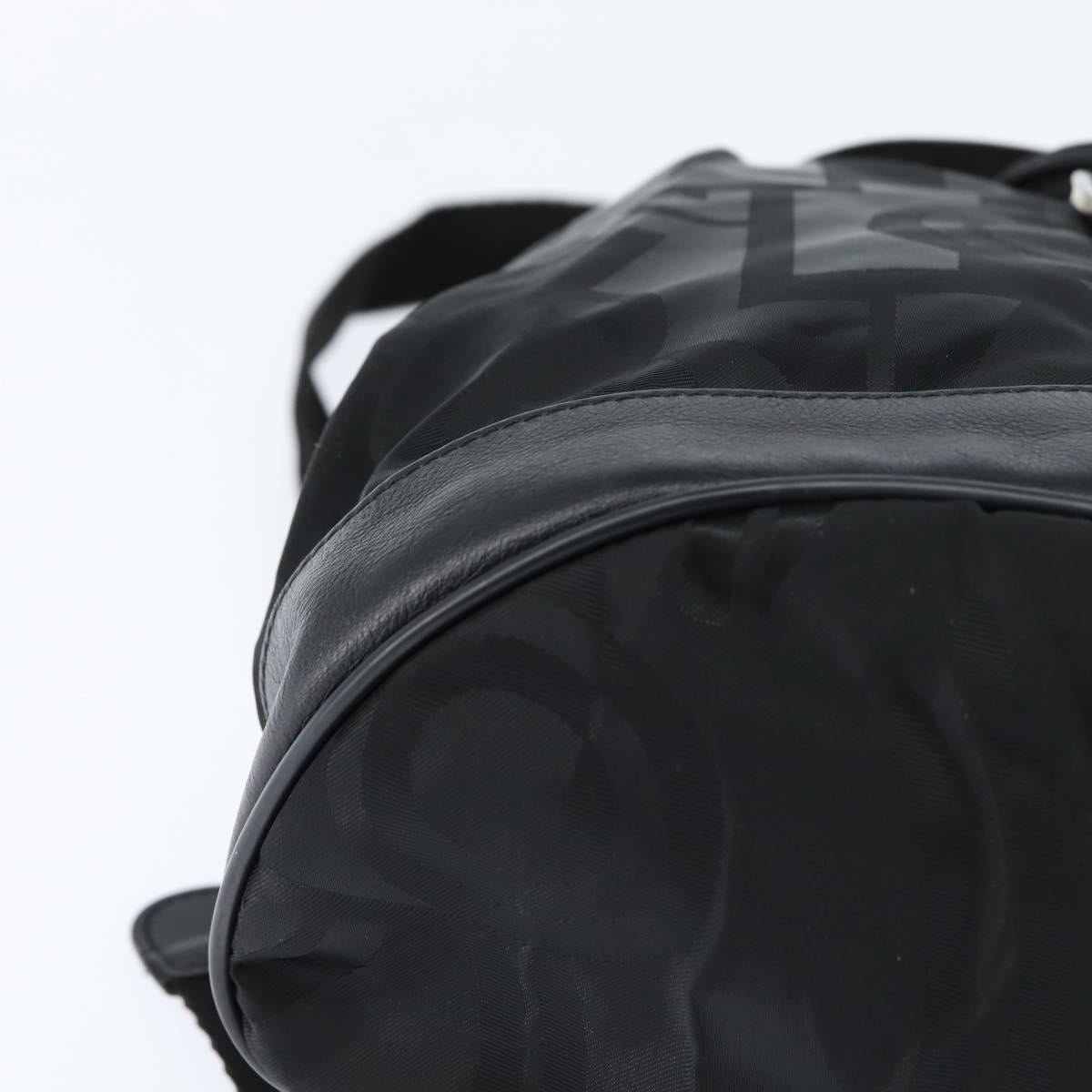 Salvatore Ferragamo Gancini Backpack Nylon Leather Black Silver Auth bs30419