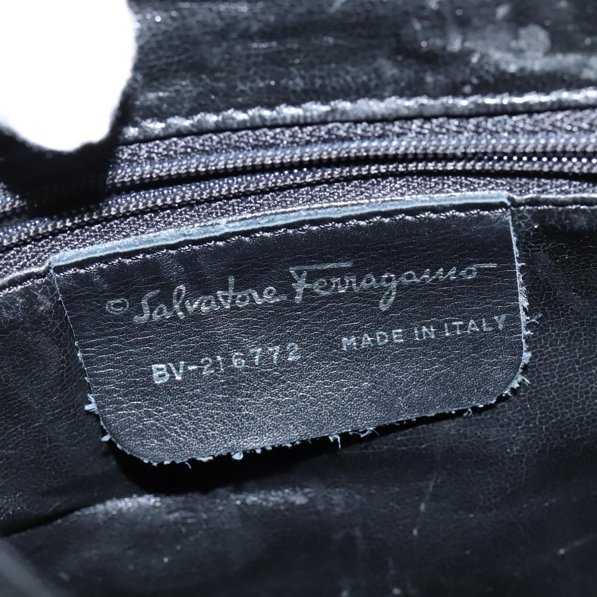 Salvatore Ferragamo Gancini Backpack Nylon Leather Black Silver Auth bs30419