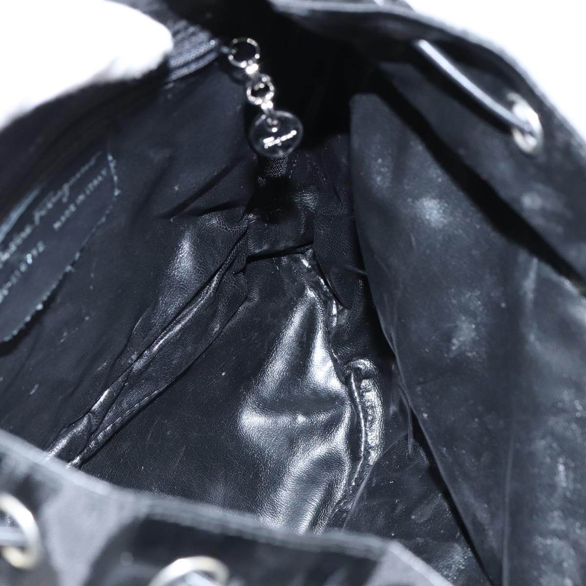 Salvatore Ferragamo Gancini Backpack Nylon Leather Black Silver Auth bs30419