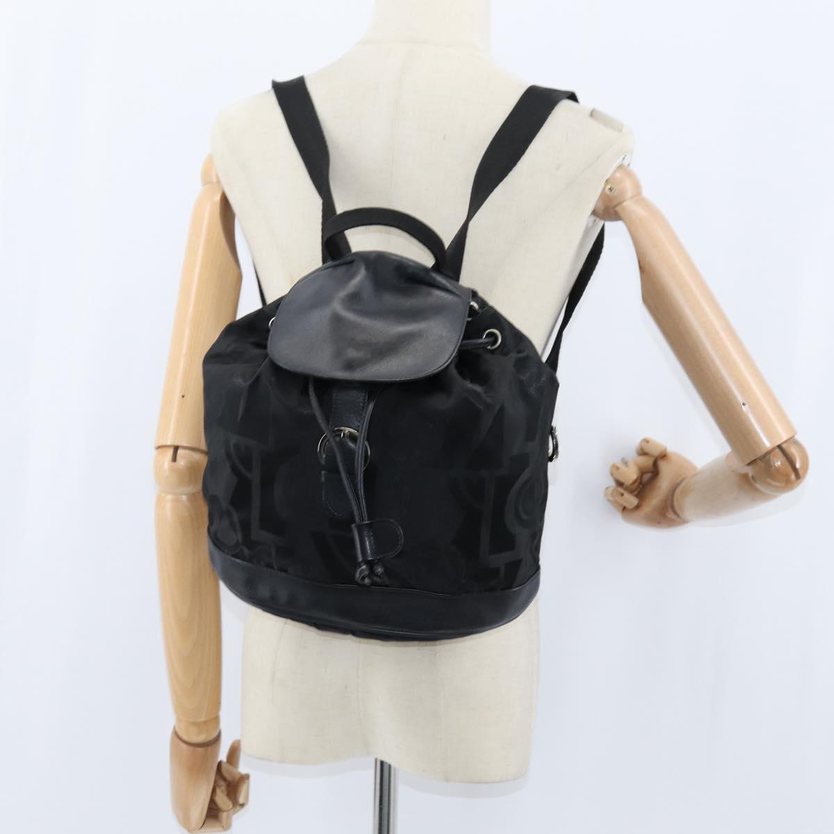 Salvatore Ferragamo Gancini Backpack Nylon Leather Black Silver Auth bs30419