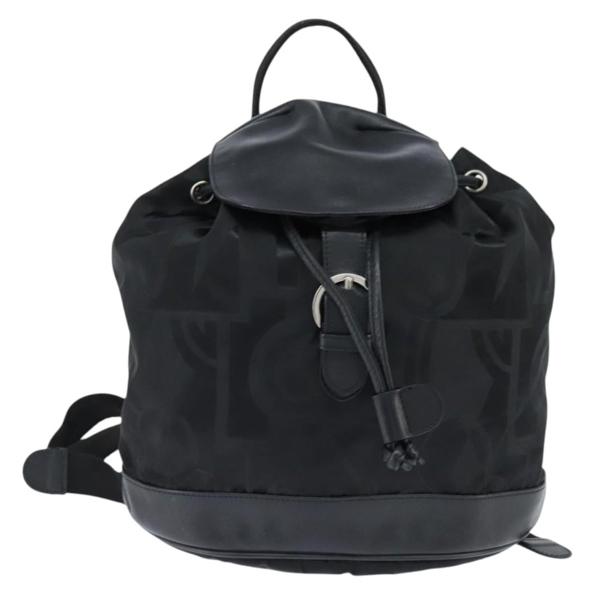 Salvatore Ferragamo Gancini Backpack Nylon Leather Black Silver Auth bs30419