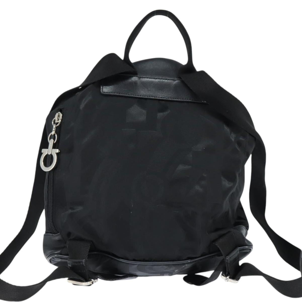 Salvatore Ferragamo Gancini Backpack Nylon Leather Black Silver Auth bs30419