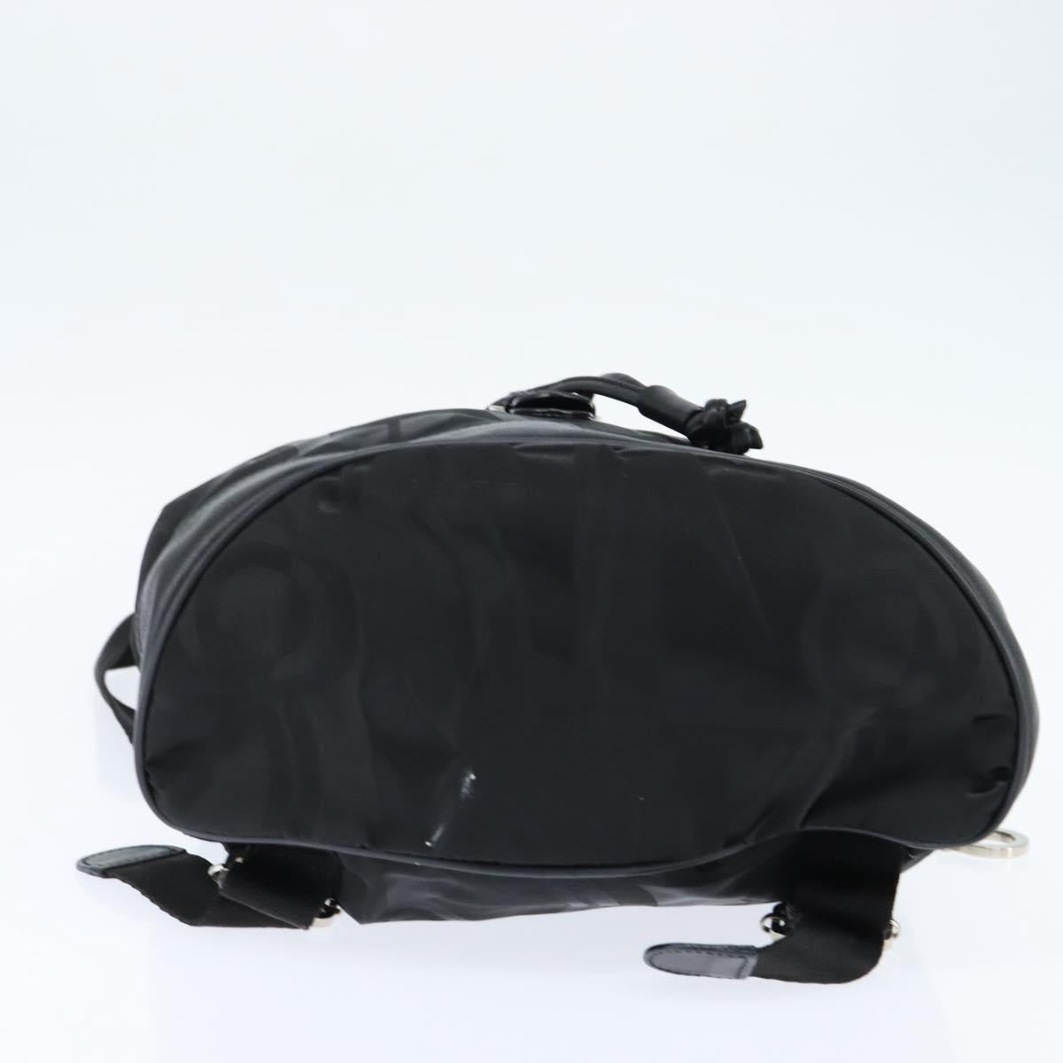 Salvatore Ferragamo Gancini Backpack Nylon Leather Black Silver Auth bs30419