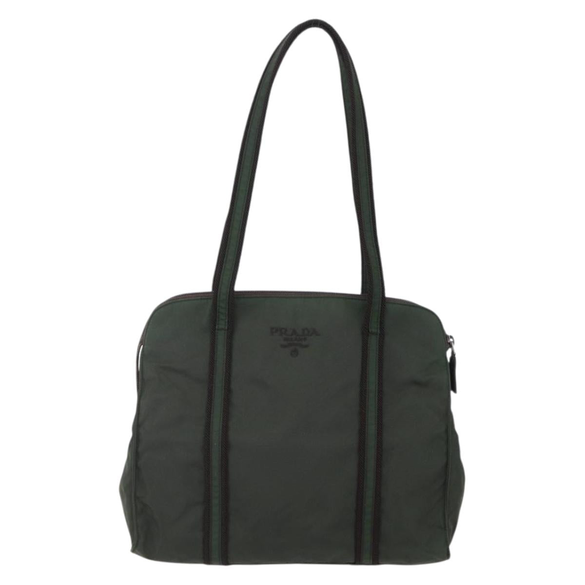 PRADA Tote Bag Nylon Khaki Silver Auth bs30429