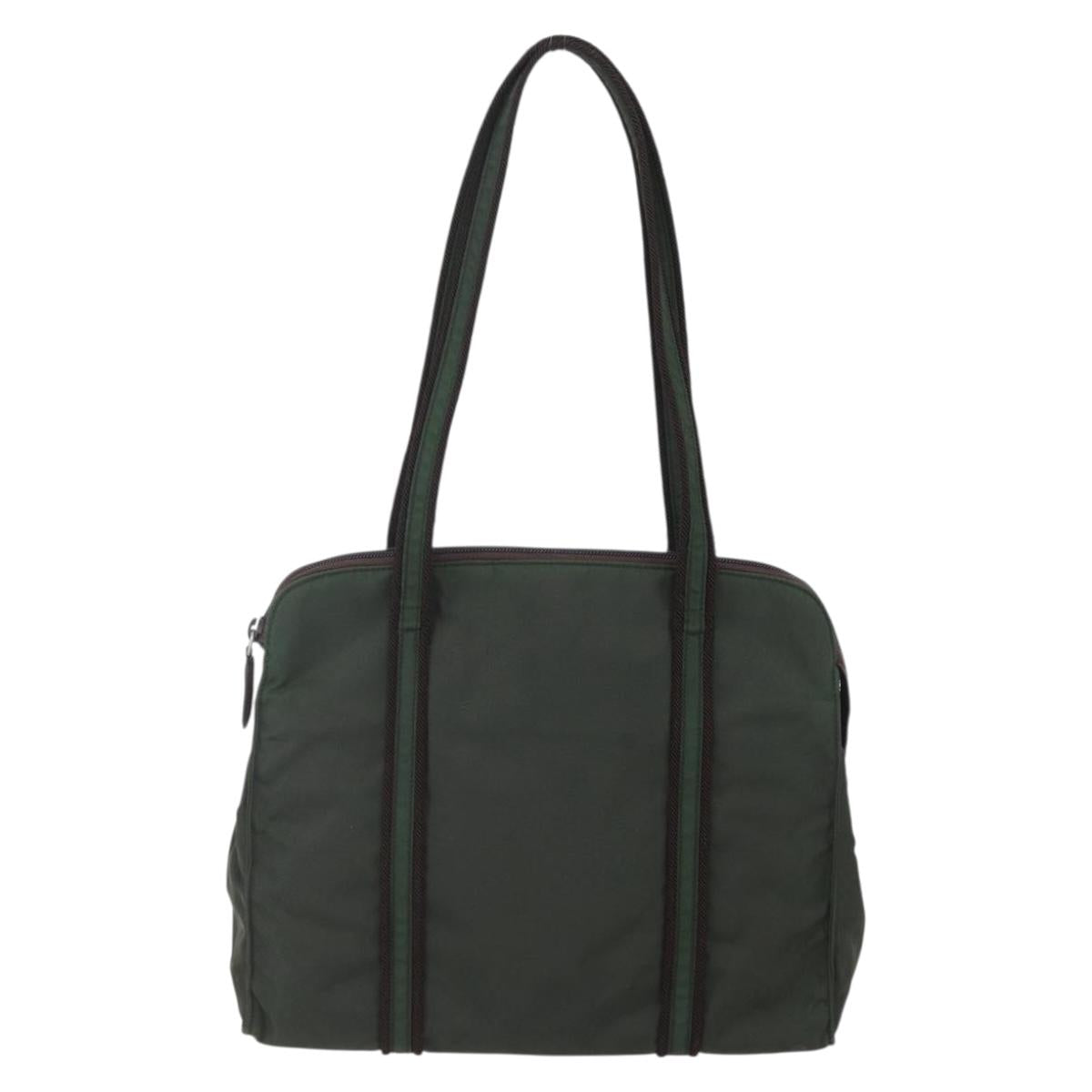 PRADA Tote Bag Nylon Khaki Silver Auth bs30429