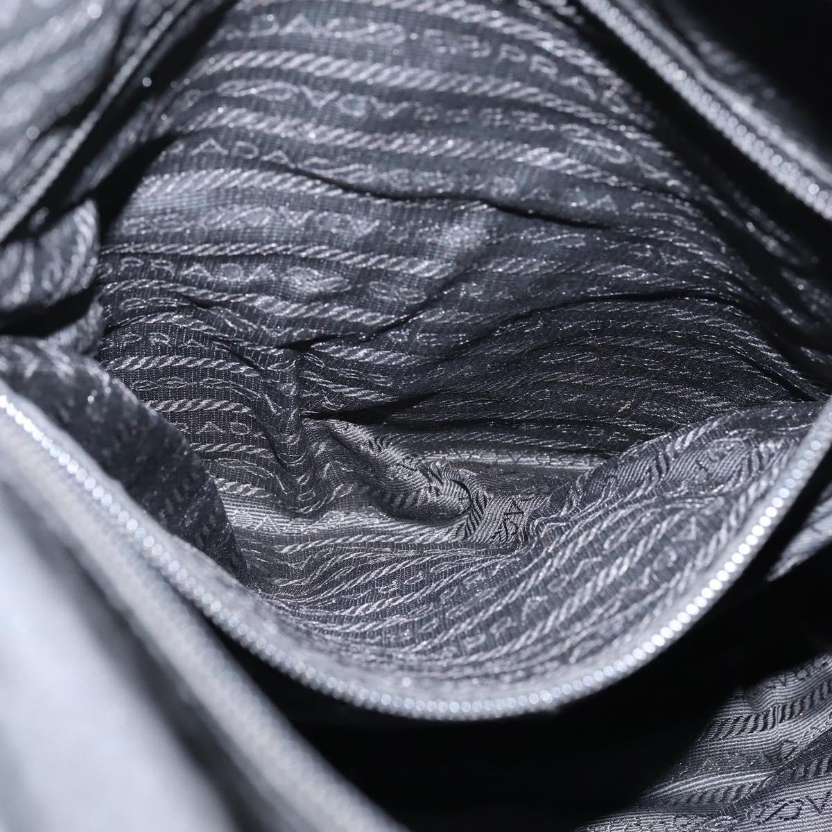 PRADA Grommet Tote Bag Nylon Black Silver Auth bs30430