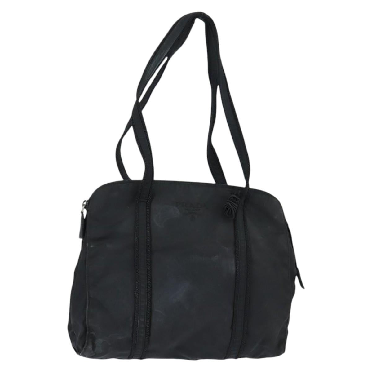 PRADA Tote Bag Nylon Black Silver Auth bs30431