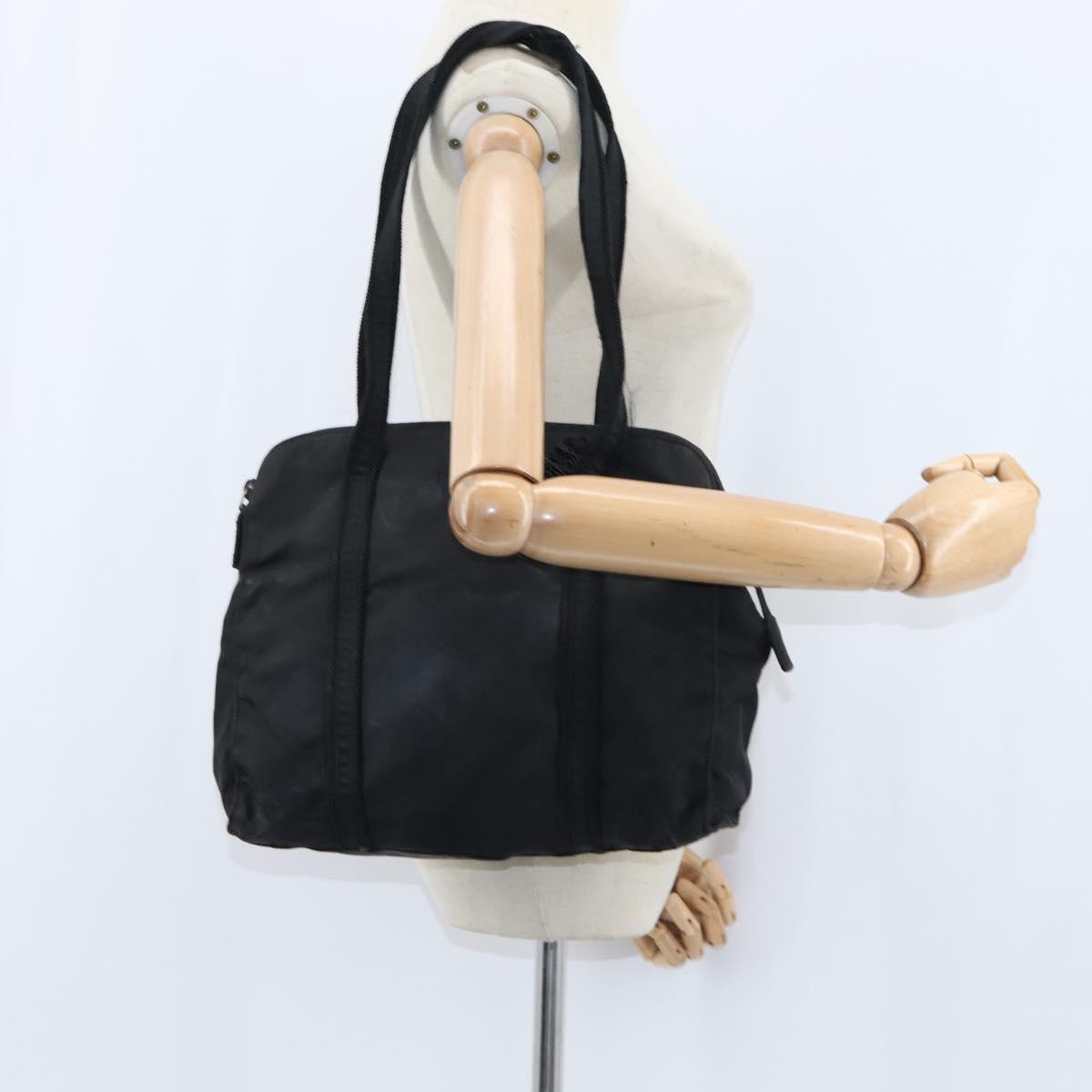 PRADA Tote Bag Nylon Black Silver Auth bs30431