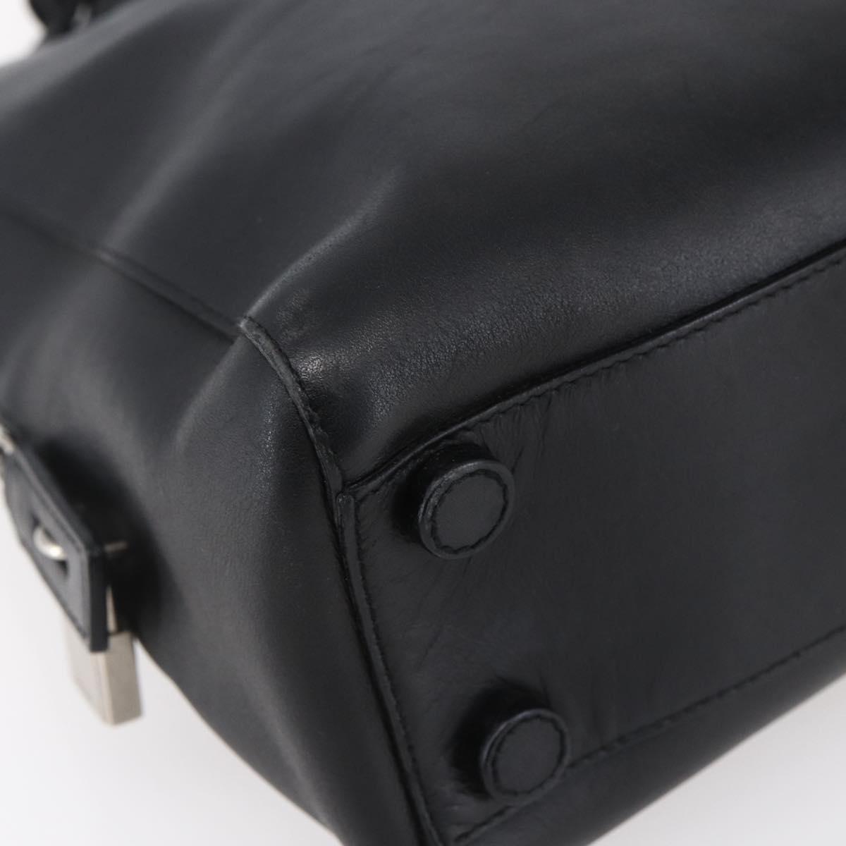 PRADA Hand Bag Leather Black Silver Auth bs30432