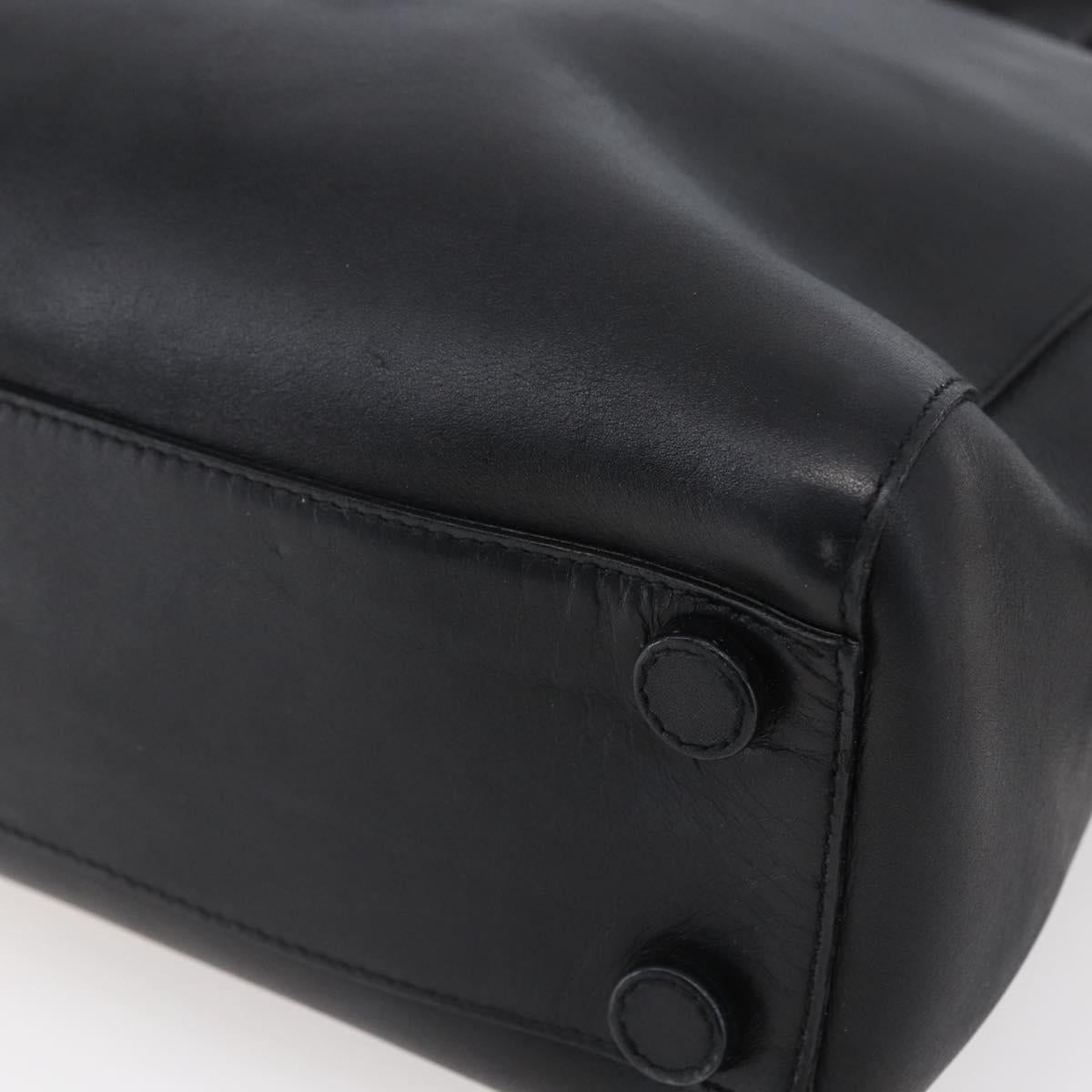 PRADA Hand Bag Leather Black Silver Auth bs30432