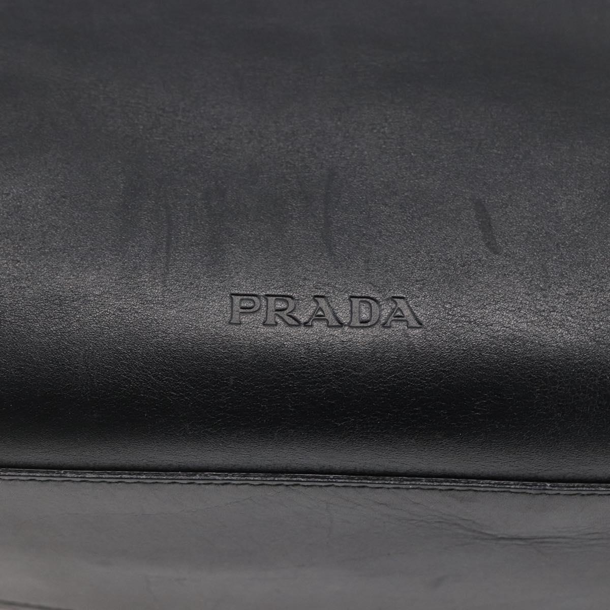 PRADA Hand Bag Leather Black Silver Auth bs30432