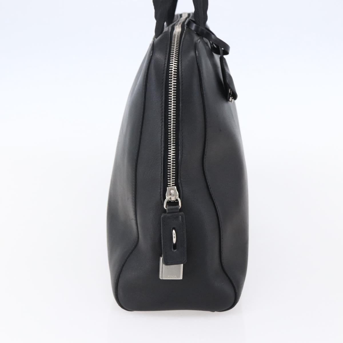 PRADA Hand Bag Leather Black Silver Auth bs30432