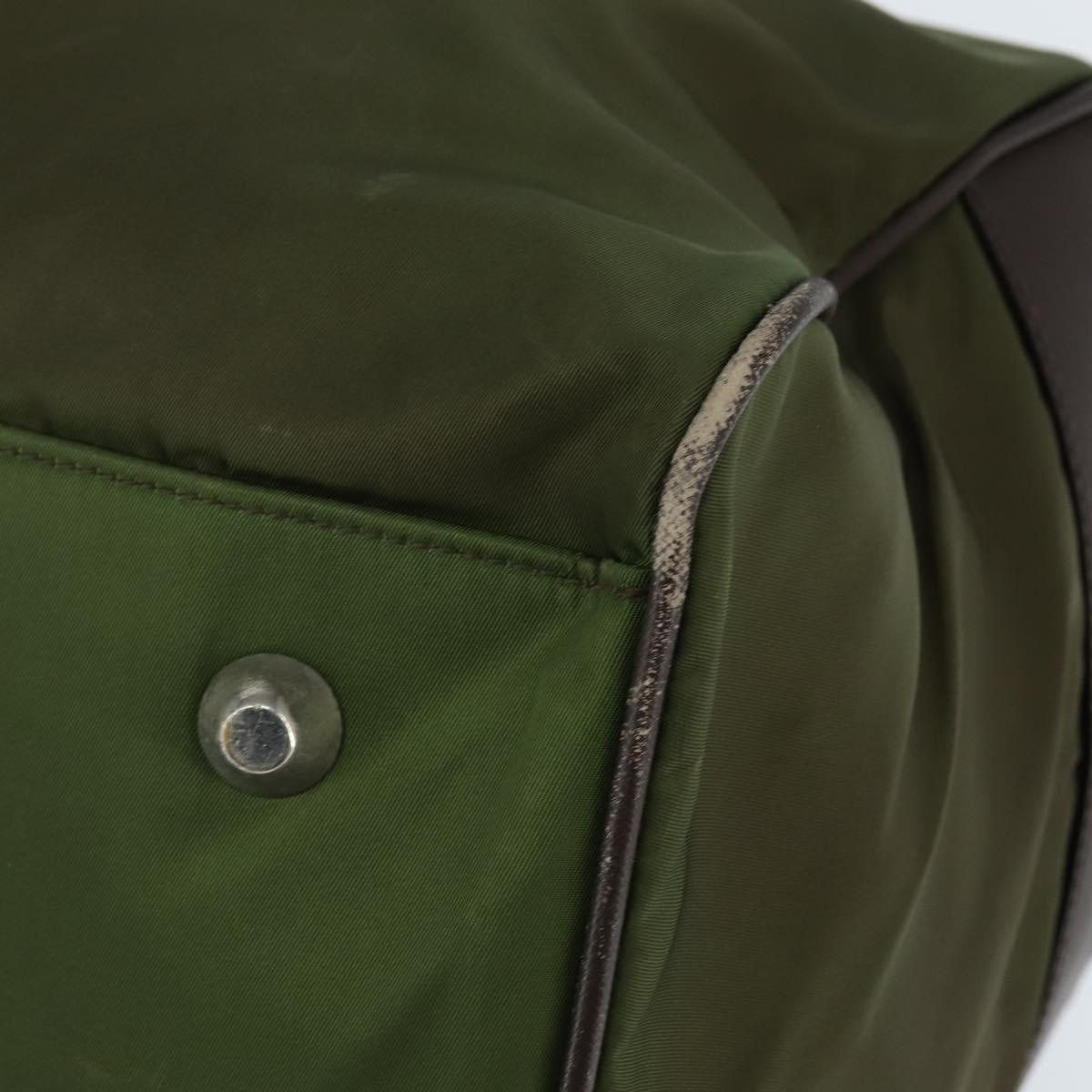 PRADA Boston Bag Nylon Leather Khaki Silver Auth bs30433