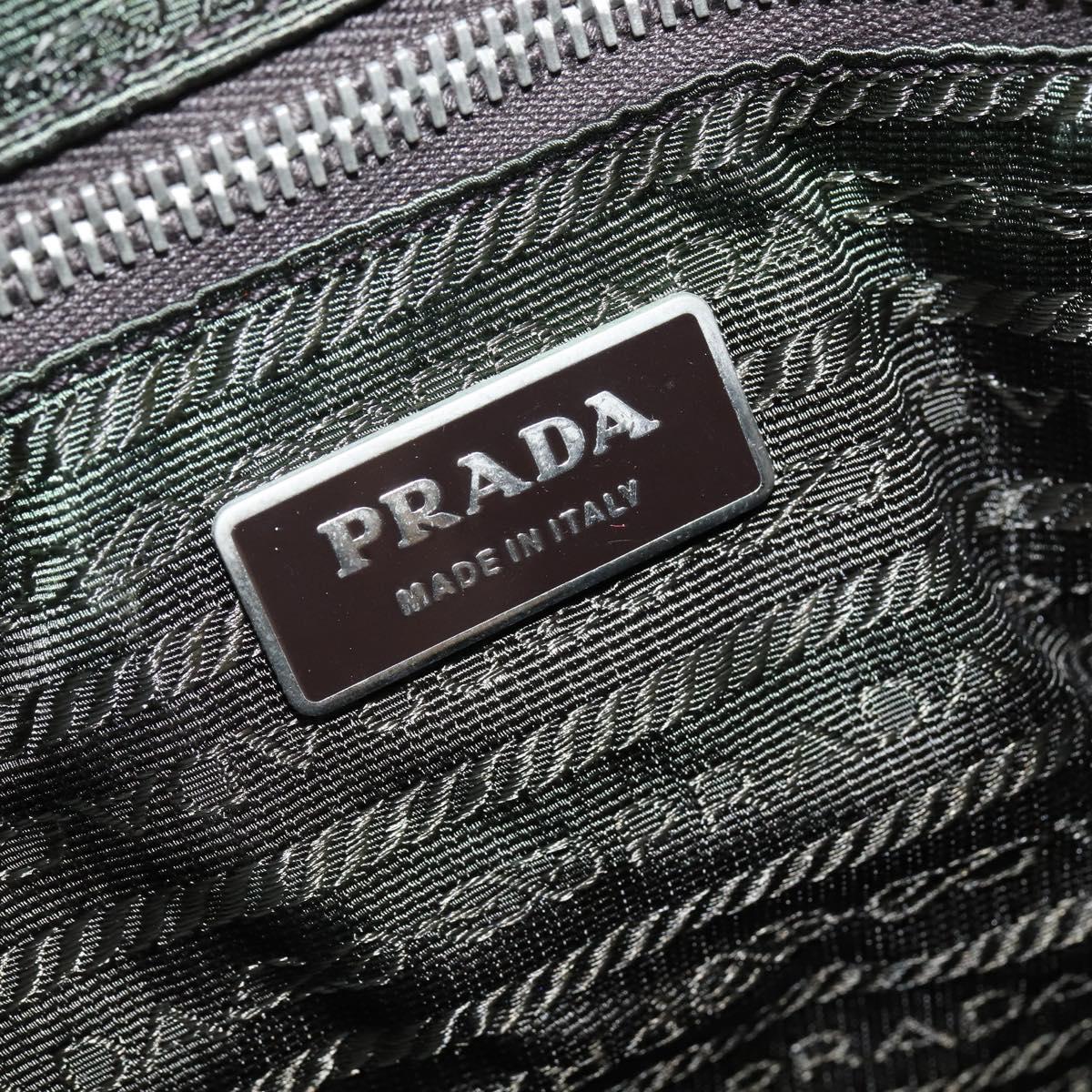 PRADA Boston Bag Nylon Leather Khaki Silver Auth bs30433