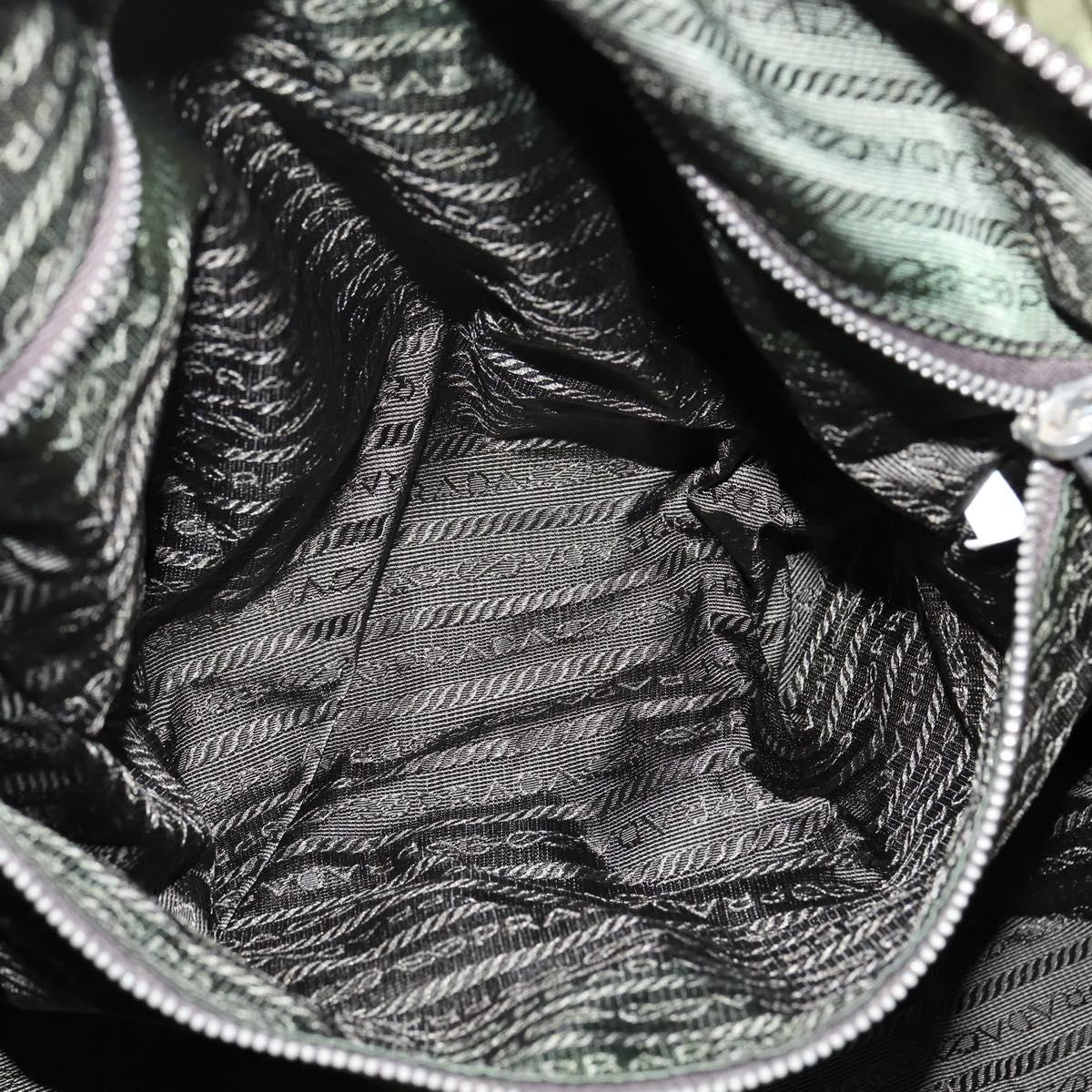 PRADA Boston Bag Nylon Leather Khaki Silver Auth bs30433