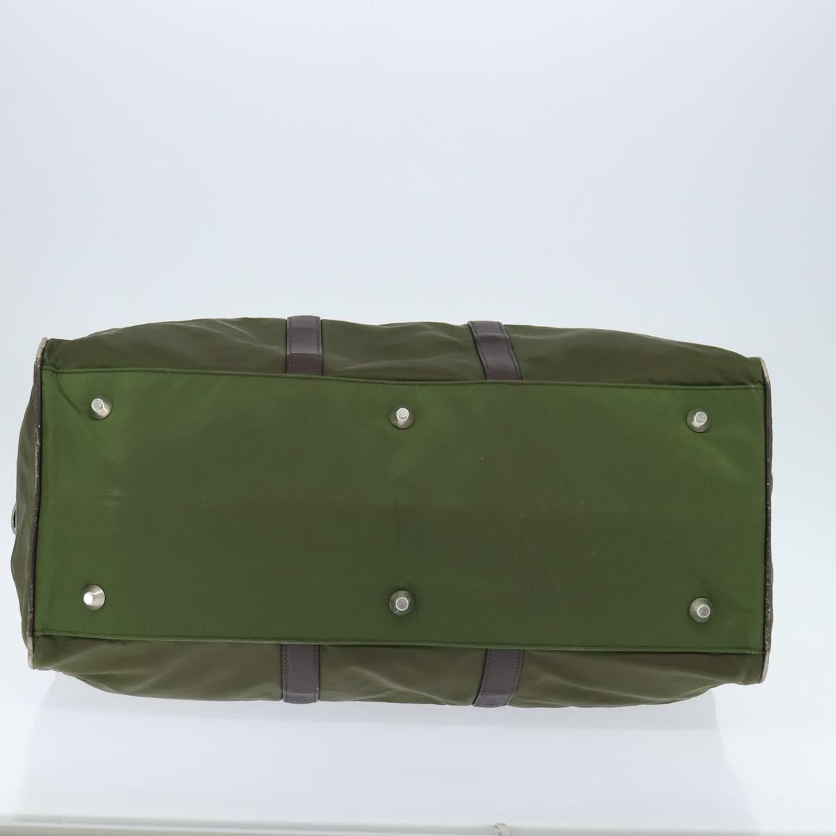 PRADA Boston Bag Nylon Leather Khaki Silver Auth bs30433