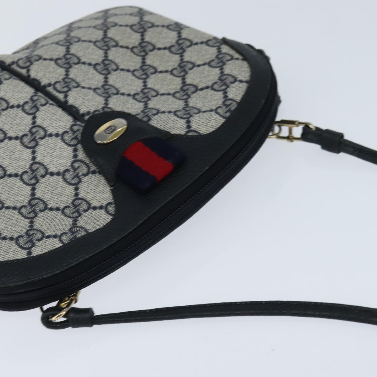 GUCCI GG Supreme Sherry Line Shoulder Bag PVC Navy Gold 904 02 047 Auth bs30434