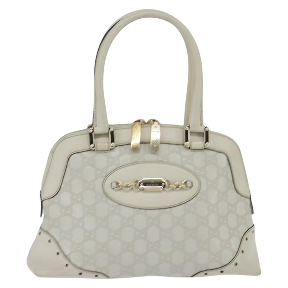 GUCCI GG Canvas Guccissima Hand Bag Leather White Gold 145785 Auth bs30436