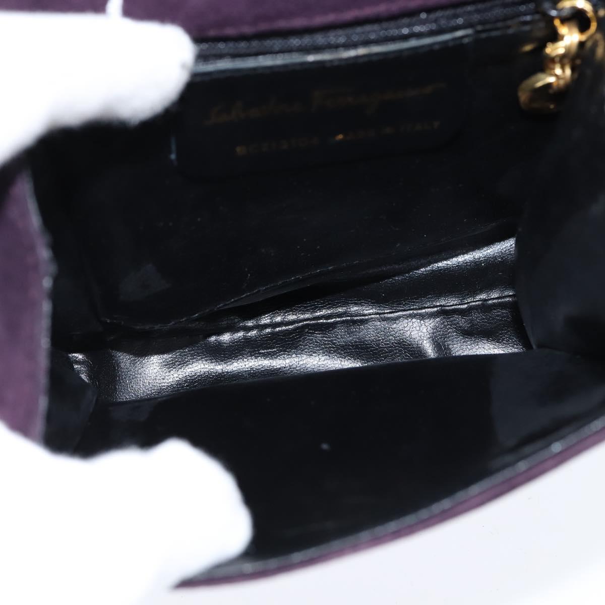 Salvatore Ferragamo Vala Hand Bag Suede 2way Purple Gold Auth bs30438