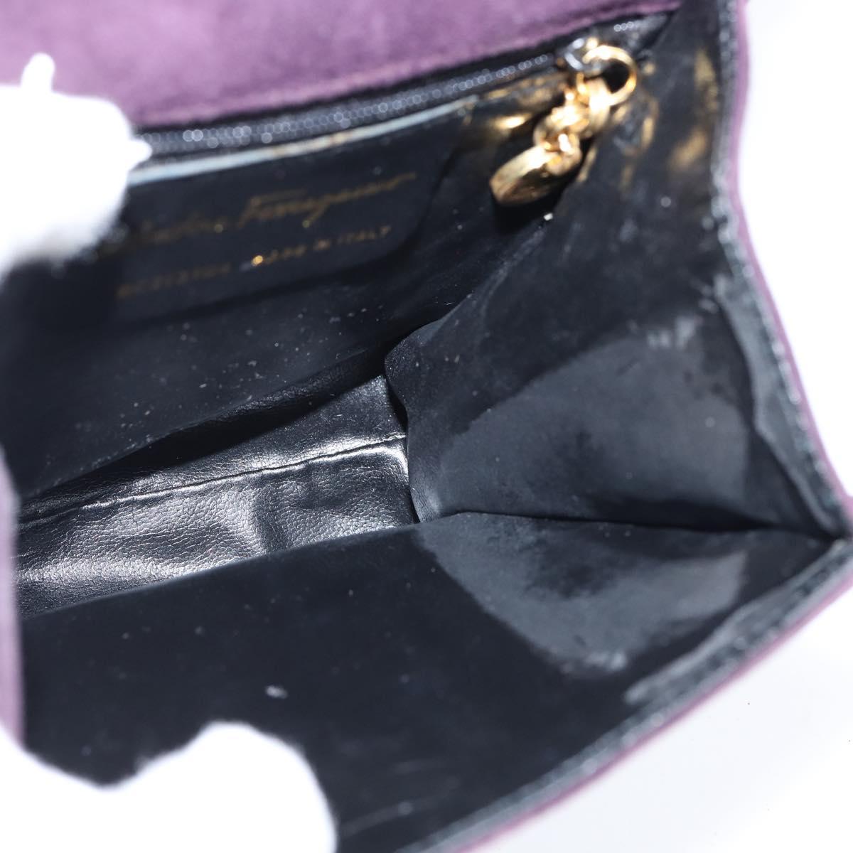 Salvatore Ferragamo Vala Hand Bag Suede 2way Purple Gold Auth bs30438