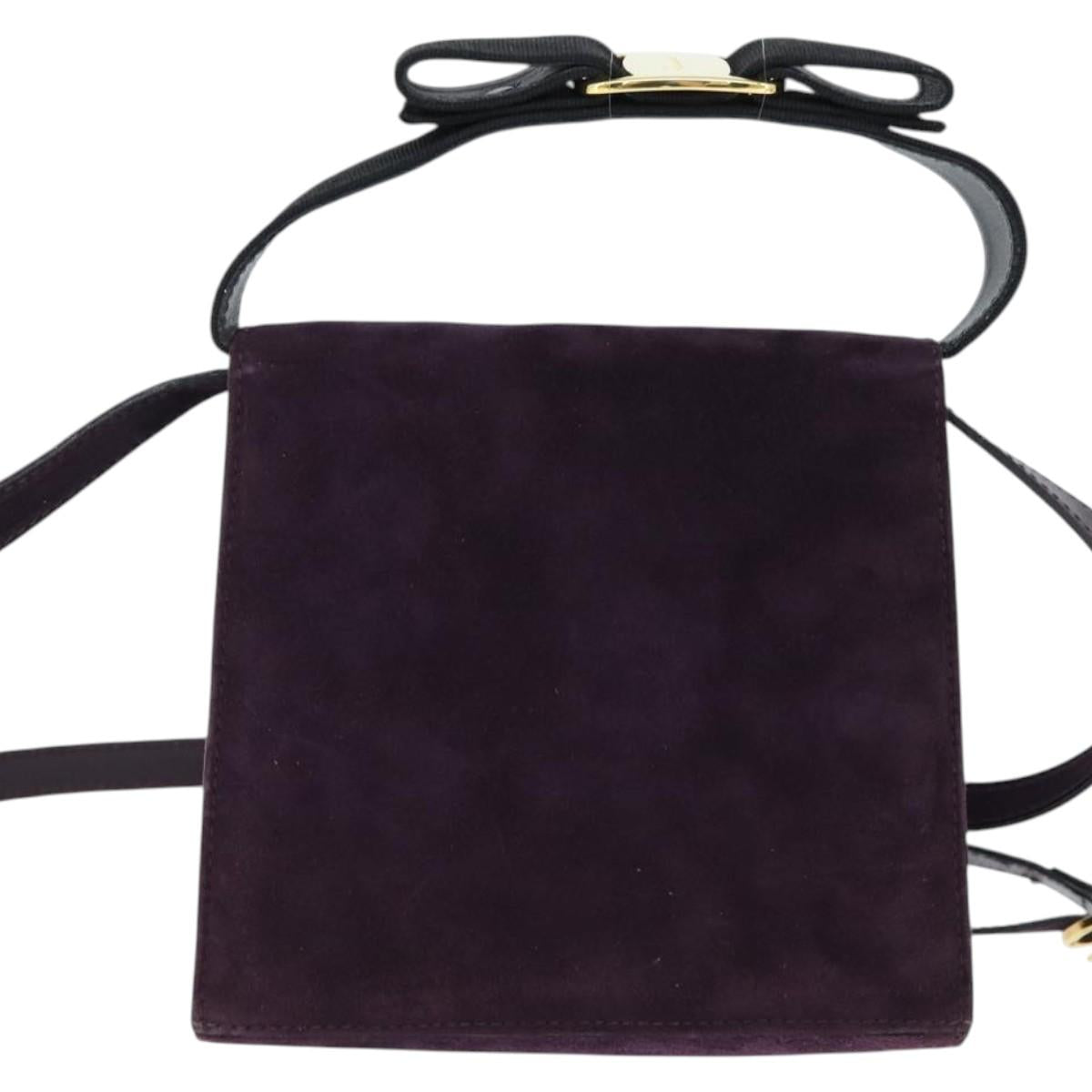 Salvatore Ferragamo Vala Hand Bag Suede 2way Purple Gold Auth bs30438