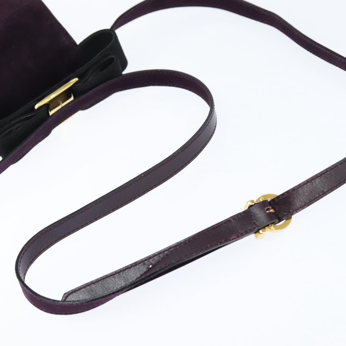 Salvatore Ferragamo Vala Hand Bag Suede 2way Purple Gold Auth bs30438